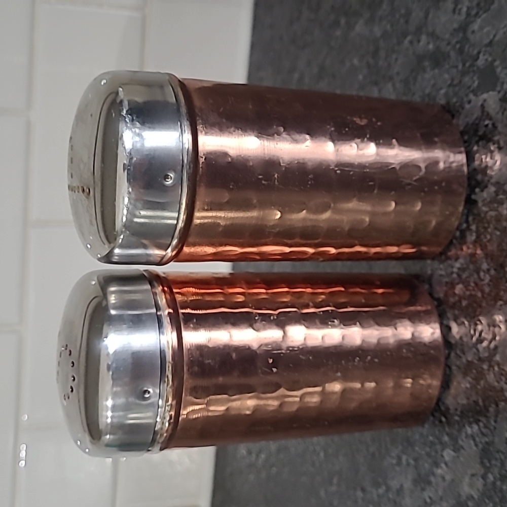 Copper Tone and Tin Topped Salt and Pepper Shakers